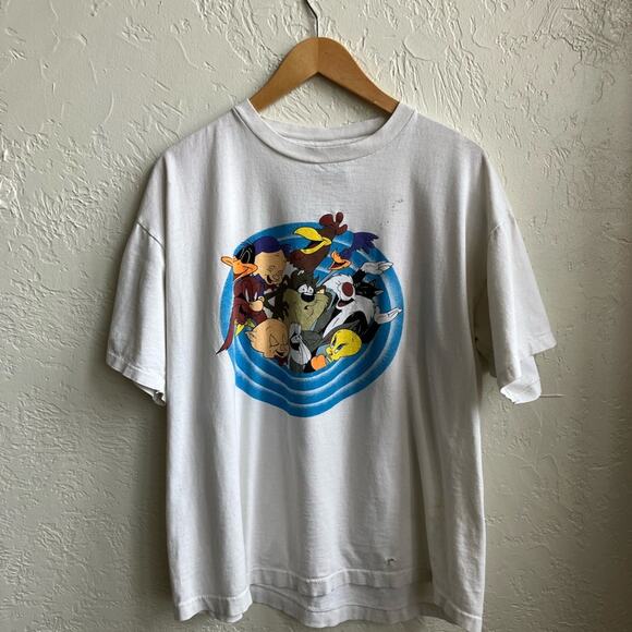 Vintage White Tee Looney Tunes Graphic Front Back ACME Men’s XL - Picture 7 of 7